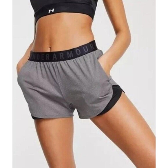 Under Armour Play Up Gray & Black Athletic Shorts Medium - Picture 1 of 3